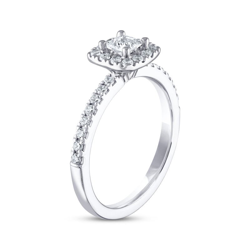THE LEO Diamond Engagement Ring 5/8 ct tw Princess & Round-cut White Gold Plated