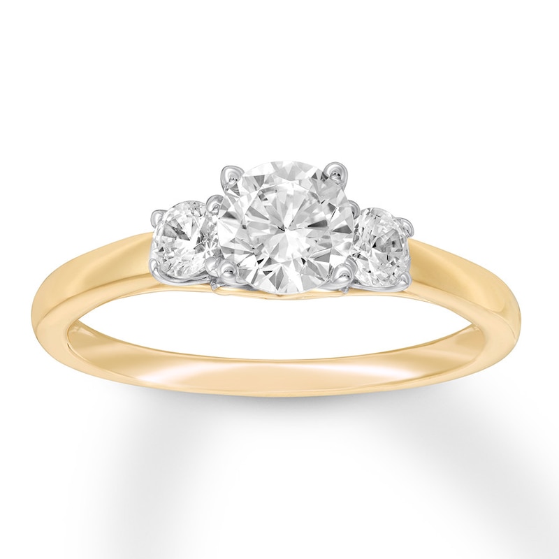Three-Stone Diamond Ring 1-1/3 ct tw Round-cut Yellow Gold Plated