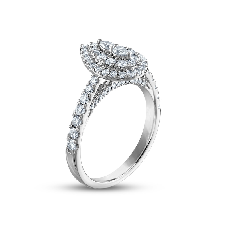 Multi-Diamond Engagement Ring 1 ct tw Pear & Round-cut White Gold Plated