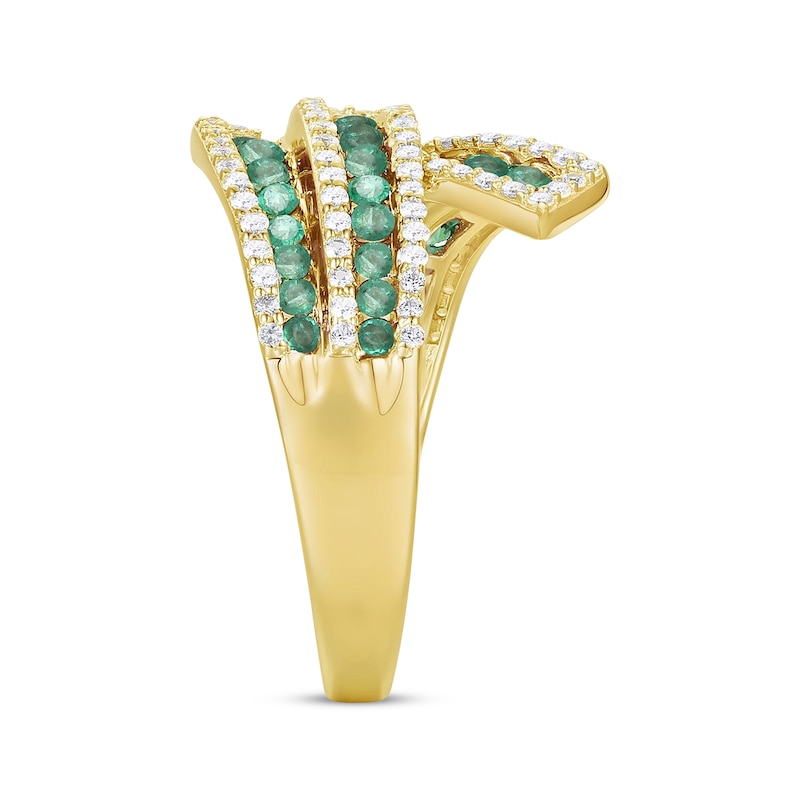 Emerald & Diamond Crossover Ring 1/2 ct tw Yellow Gold Plated