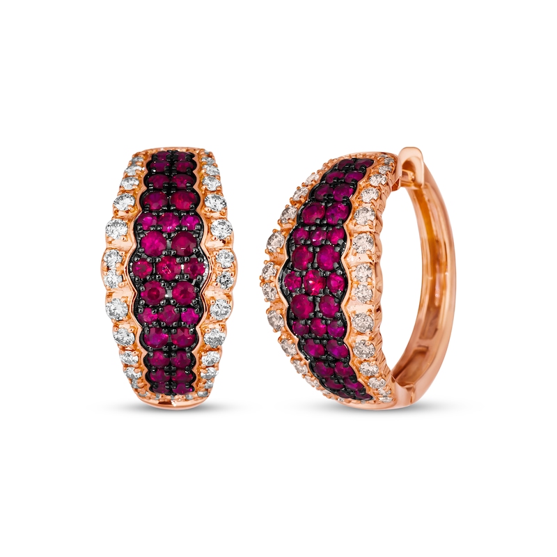 Le Vian Ruby Hoop Earrings 7/8 ct tw Diamonds Strawberry Gold Plated