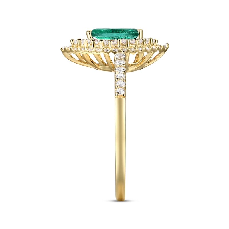 Pear-Shaped Emerald & Diamond Ring 1/2 ct tw Yellow Gold Plated