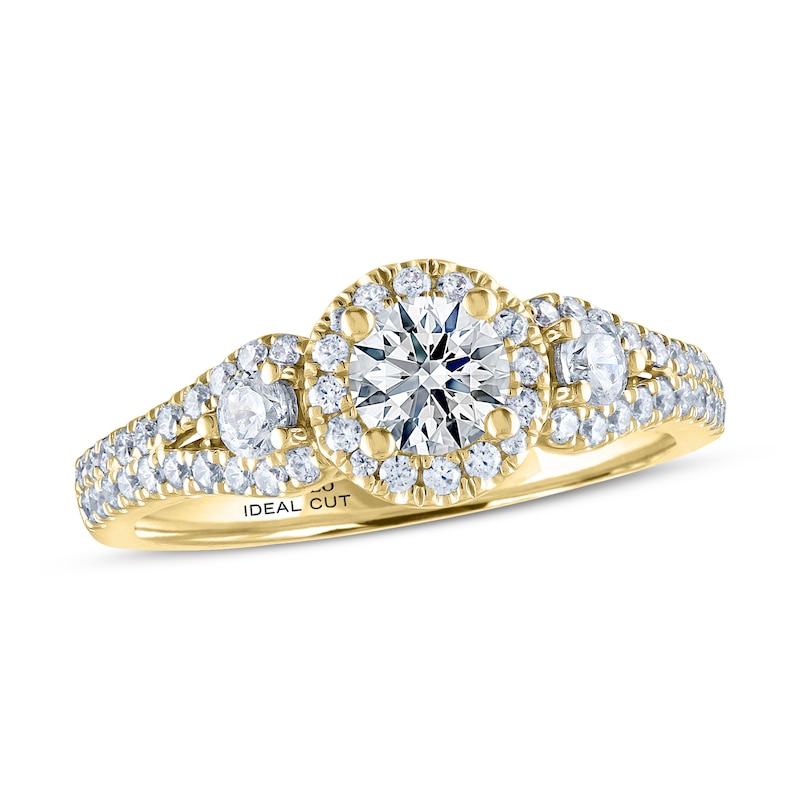 THE LEO Ideal Cut Diamond Three-Stone Engagement Ring 1 ct tw Yellow Gold Plated