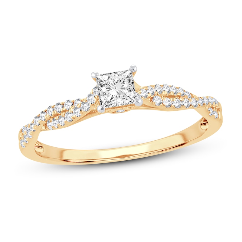 Diamond Engagement Ring 1/2 ct tw Princess & Round Yellow Gold Plated