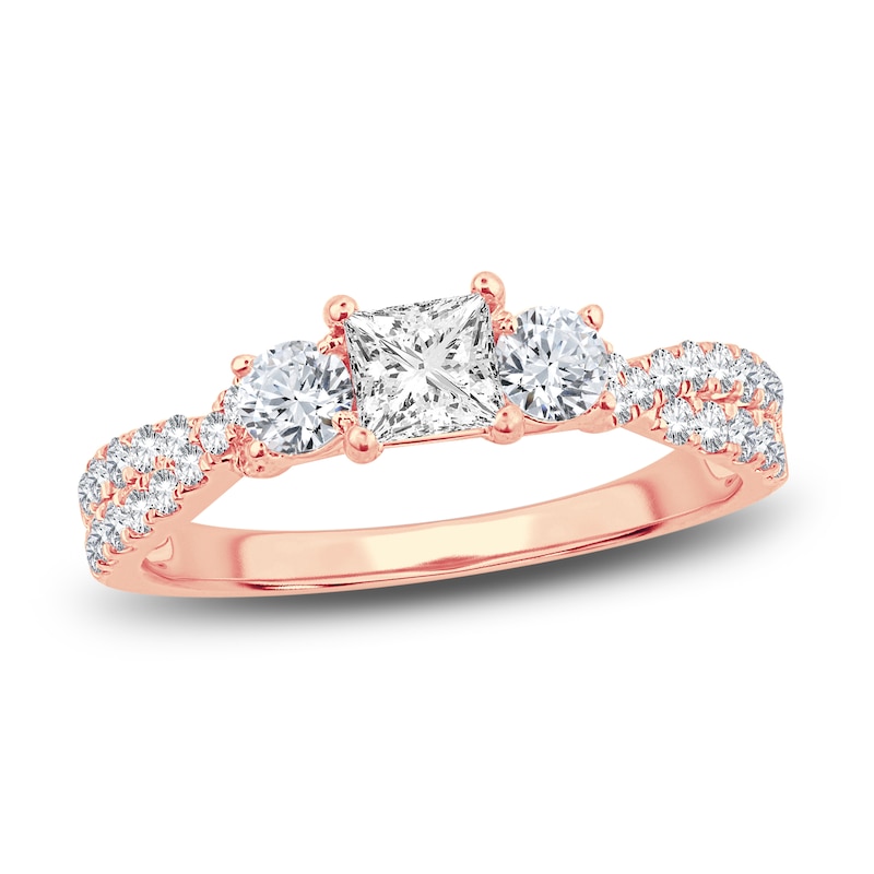 Three-Stone Diamond Engagement Ring 1 ct tw Princess/Round-Cut Rose Gold Plated