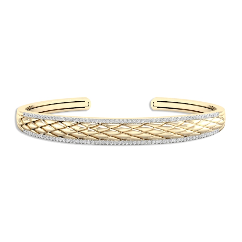 Diamond Edge Quilted Cuff Bangle Bracelet 5/8 ct tw Round-cut Yellow Gold Plated