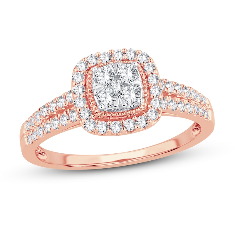 Multi-Diamond Engagement Ring 1/2 ct tw Round-cut Rose Gold Plated