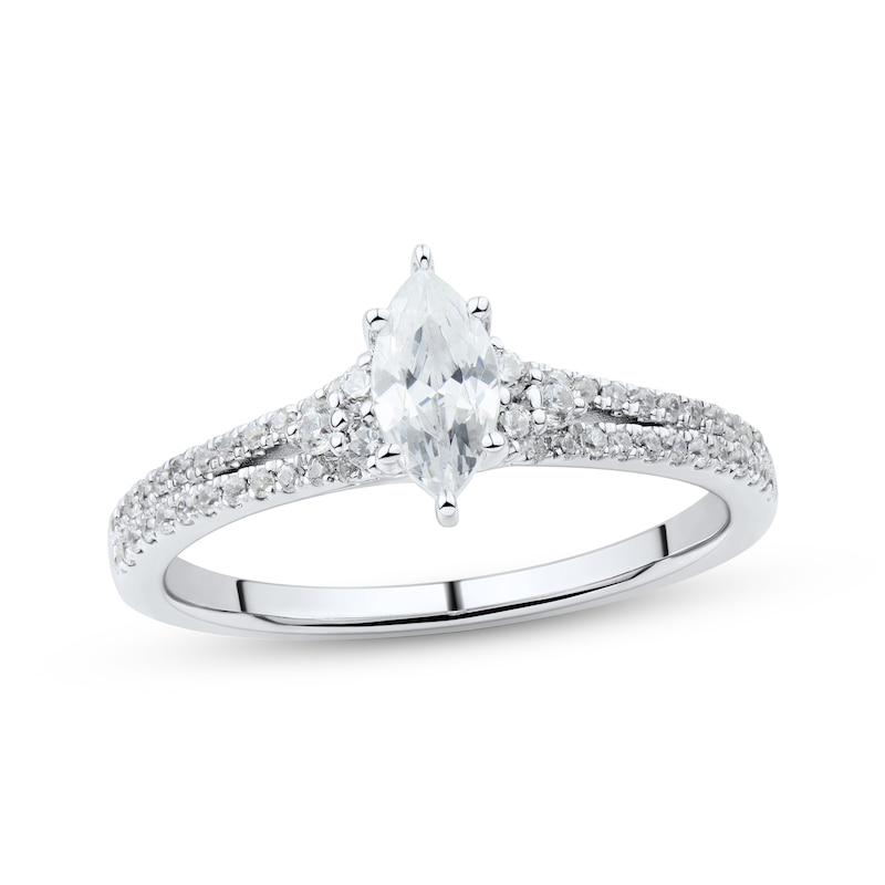 Marquise-Cut Diamond Engagement Ring 3/4 ct tw White Gold Plated