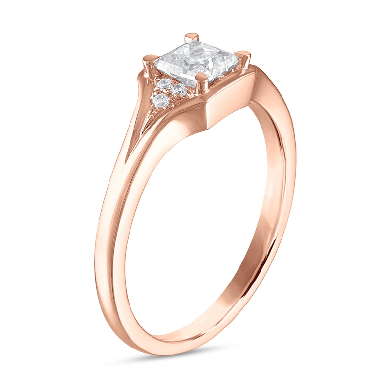 Diamond Engagement Ring 1/2 ct tw Princess & Round Rose Gold Plated