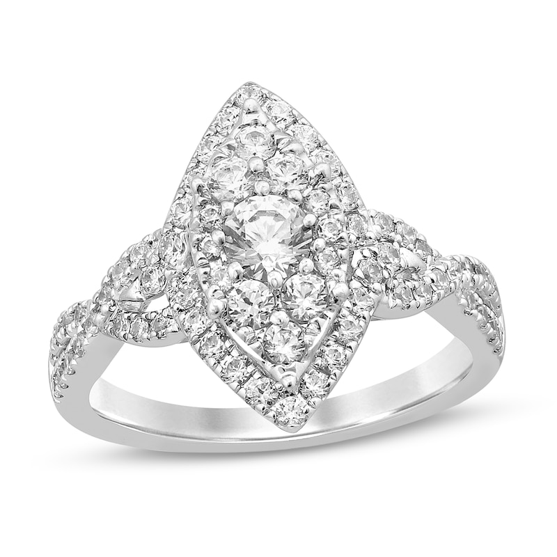 Multi-Diamond Engagement Ring 7/8 ct tw Round-cut White Gold Plated