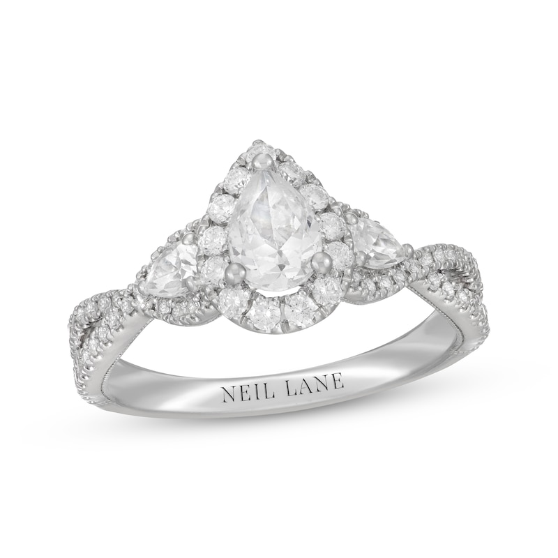 Neil Lane Pear-Shaped Diamond Three-Stone Engagement Ring 1 ct tw White Gold Plated