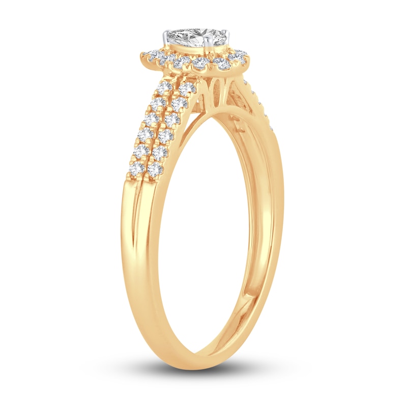 Diamond Engagement Ring 3/8 ct tw Pear & Round Yellow Gold Plated