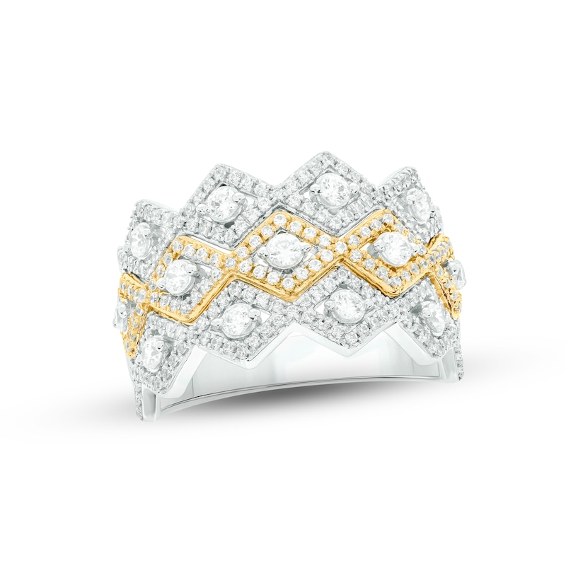 Diamond Zigzag Ring 1 ct tw Round-cut Two-Tone Gold Plated