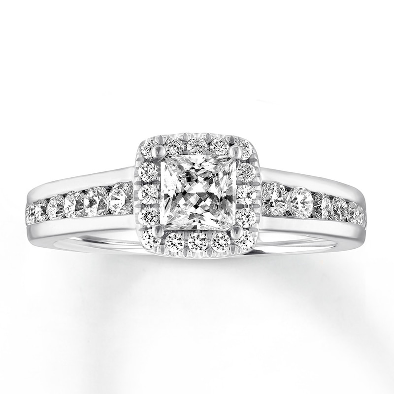 Diamond Engagement Ring 5/8 ct tw Princess & Round-cut White Gold Plated