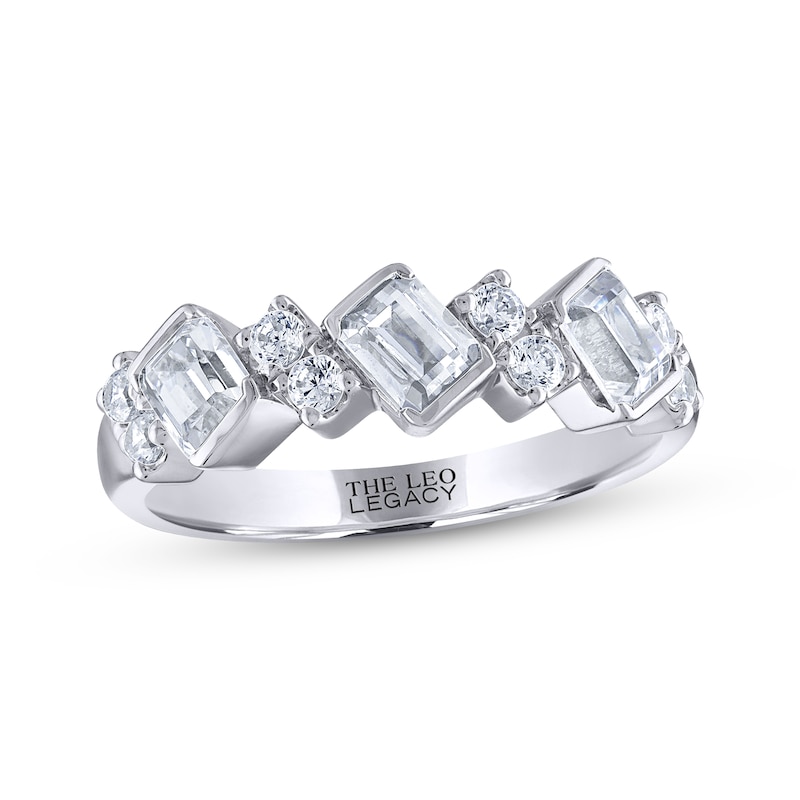 THE LEO Legacy Lab-Created Diamond Emerald & Round-Cut Anniversary Band 1-1/4 ct tw White Gold Plated