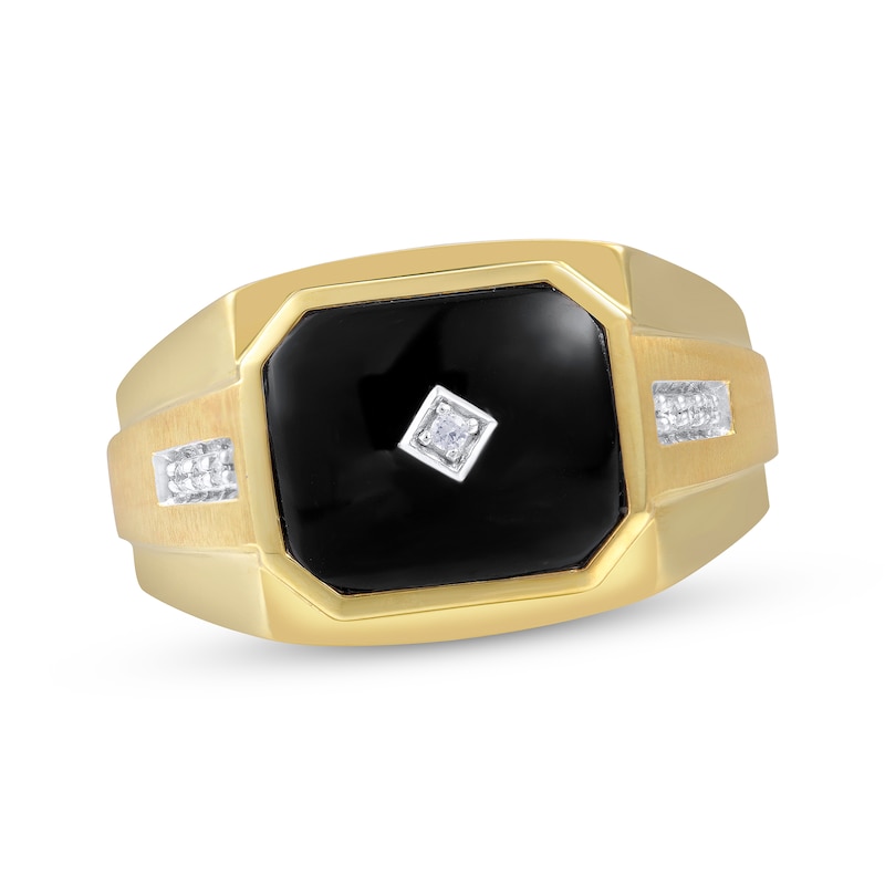 Men's Black Onyx & Diamond Ring Yellow Gold Plated
