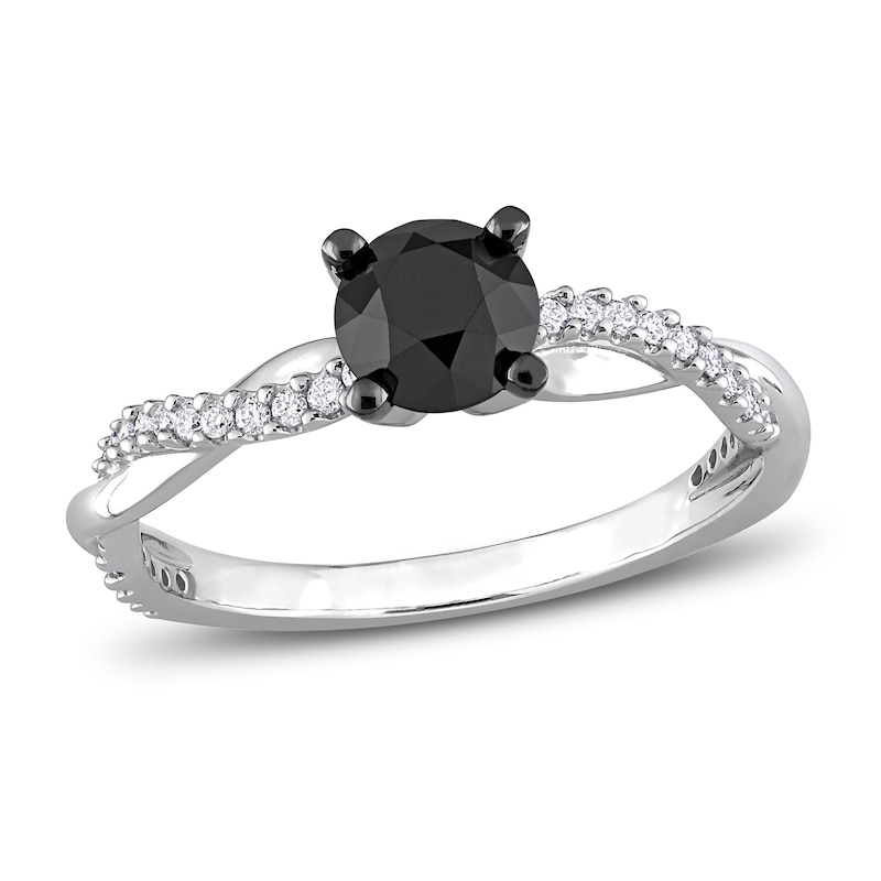 Black & White Diamond Engagement Ring 1 ct tw Round-cut White Gold Plated