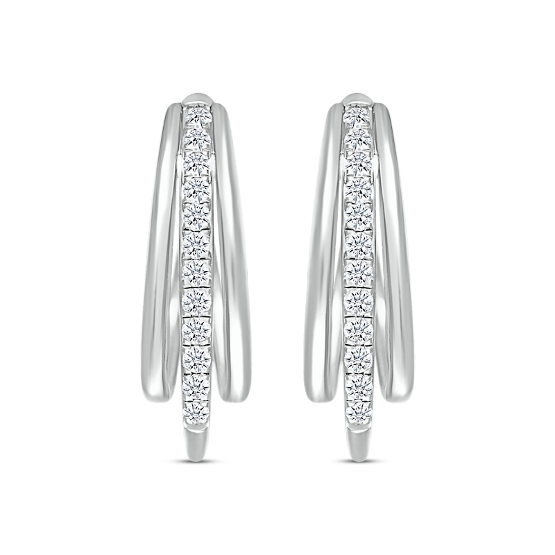 Diamond Three-Row Hoop Earrings 5/8 ct tw Round-cut White Gold Plated