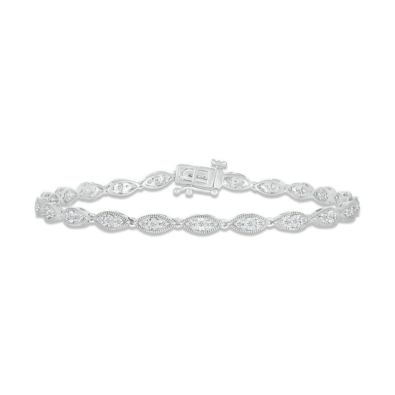 Diamond Milgrain Bracelet 3/8 ct tw Round-cut White Gold Plated 7"
