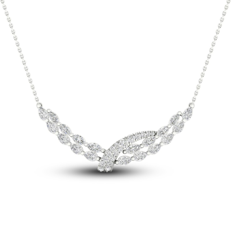 Diamond Double Row Curve Necklace 2-1/4 ct tw Marquise, Pear & Round-cut White Gold Plated 18"
