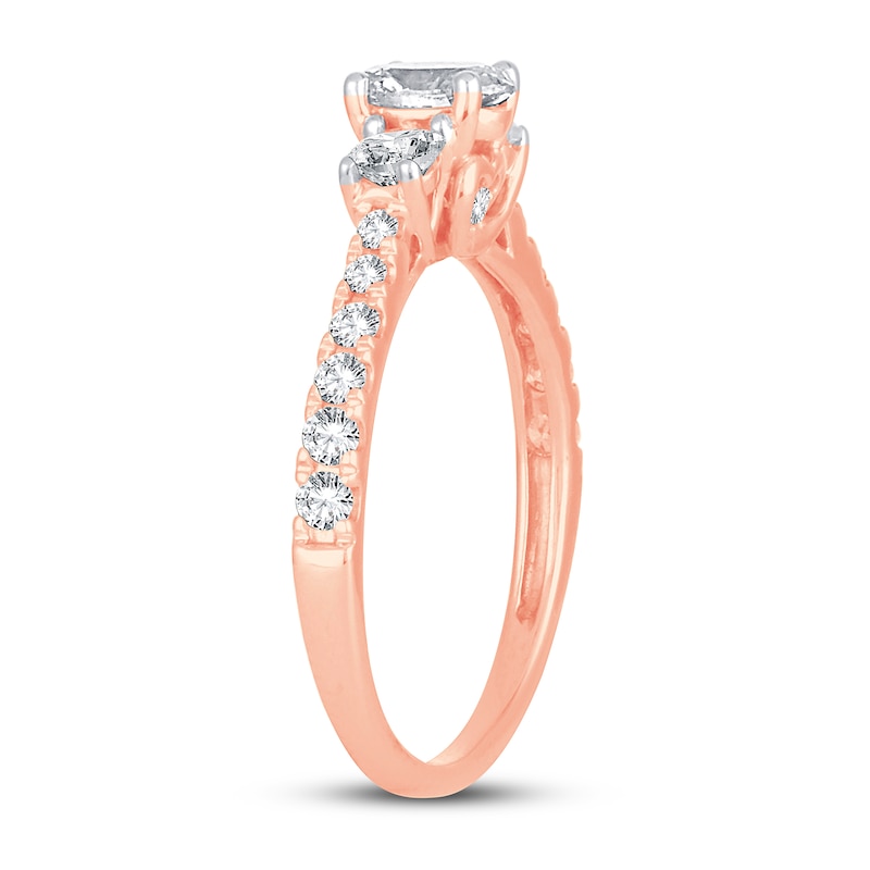 3-Stone Diamond Engagement Ring 1 ct tw Oval & Round Rose Gold Plated