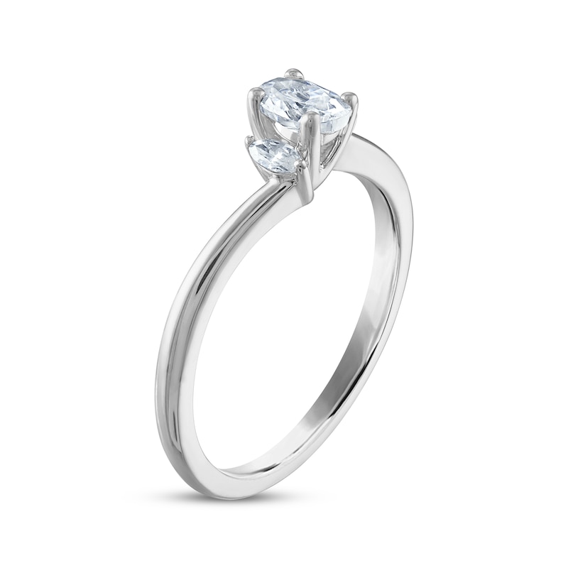 Oval and Marquise-Cut Diamond Three-Stone Engagement Ring 1/2 ct tw White Gold Plated