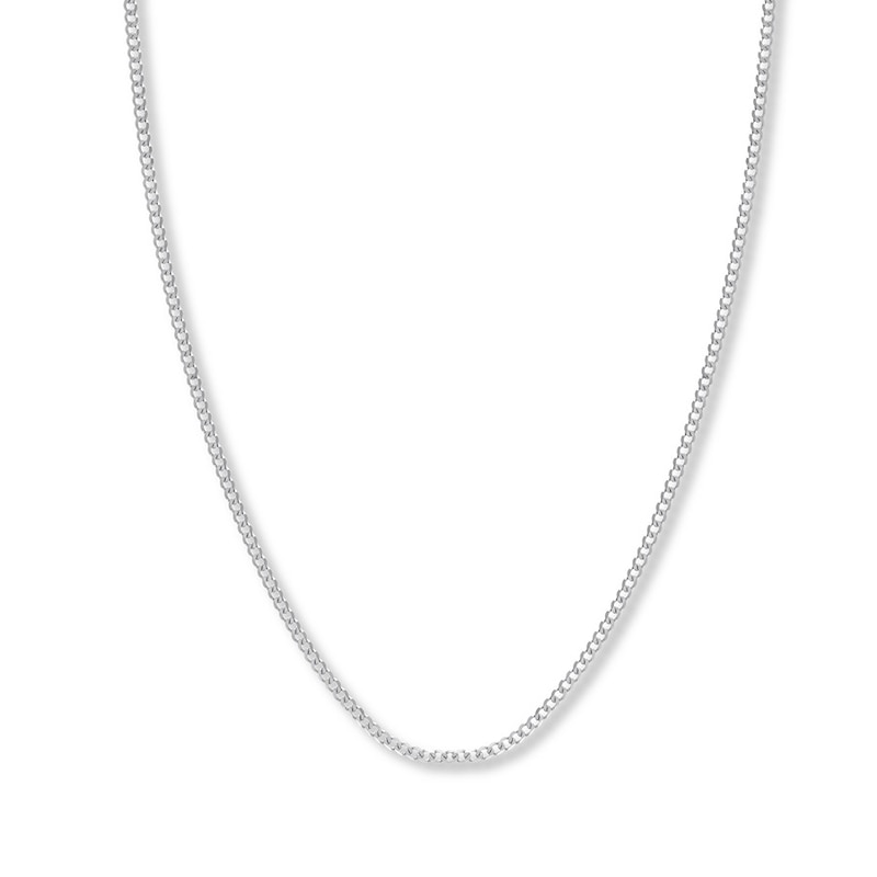 24 Solid Curb Chain Necklace White Gold Plated Appx. 2.7mm