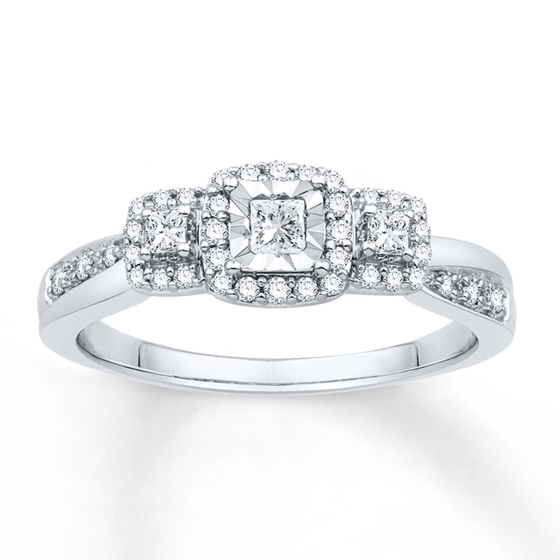 Diamond Promise Ring 1/3 ct tw Princess-cut White Gold Plated