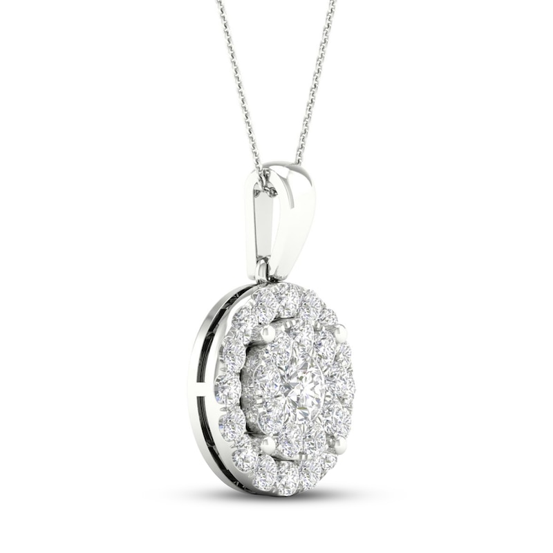 Multi-Diamond Necklace 1 ct tw Round-Cut White Gold Plated 18"