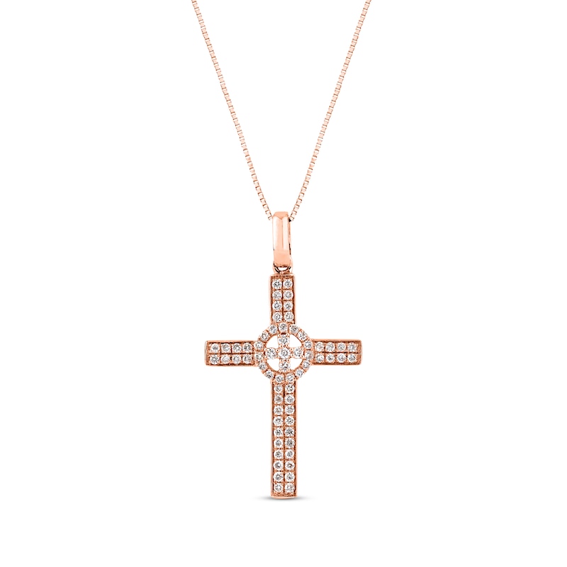 Diamond Cross Necklace 3/8 ct tw Round-cut Rose Gold Plated