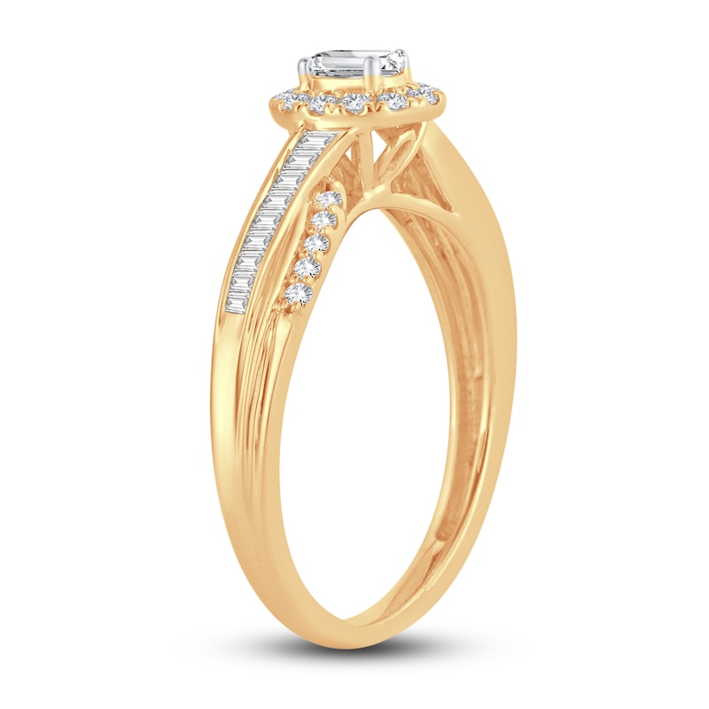 Diamond Engagement Ring 3/8 ct tw Oval, Baguette & Round Yellow Gold Plated