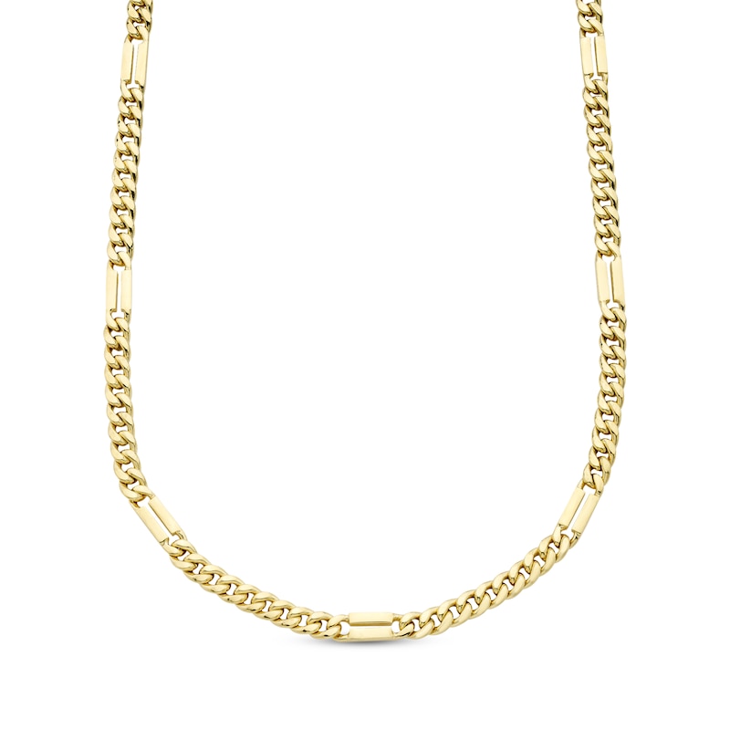 Solid Curb Chain Station Necklace Yellow Gold Plated 22"