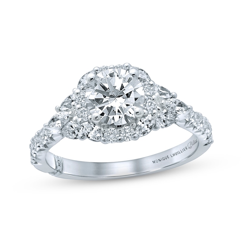 Monique Lhuillier Bliss Diamond Engagement Ring 1-7/8 ct tw Round, Marquise & Pear-Shaped White Gold Plated