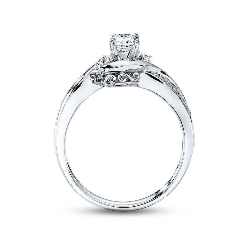 Three-Stone Engagement Ring 3/8 ct tw Round-cut Diamonds White Gold Plated