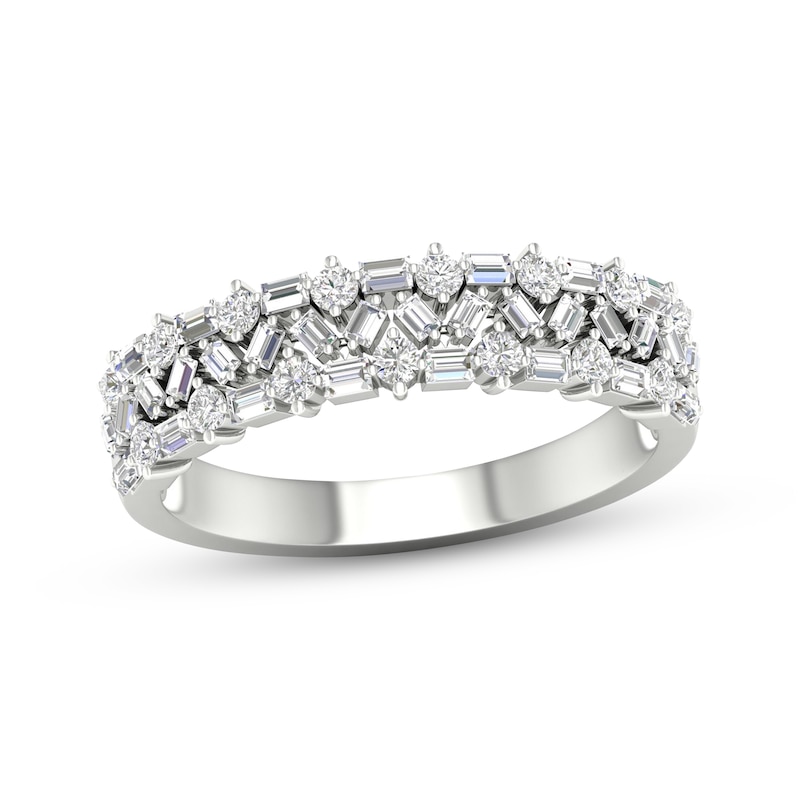 Baguette & Round-Cut Diamond Anniversary Band 1/2 ct tw White Gold Plated