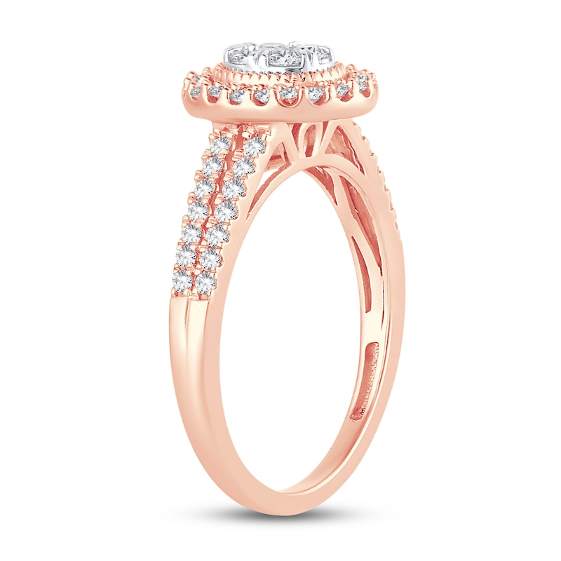 Multi-Diamond Engagement Ring 1/2 ct tw Round-cut Rose Gold Plated