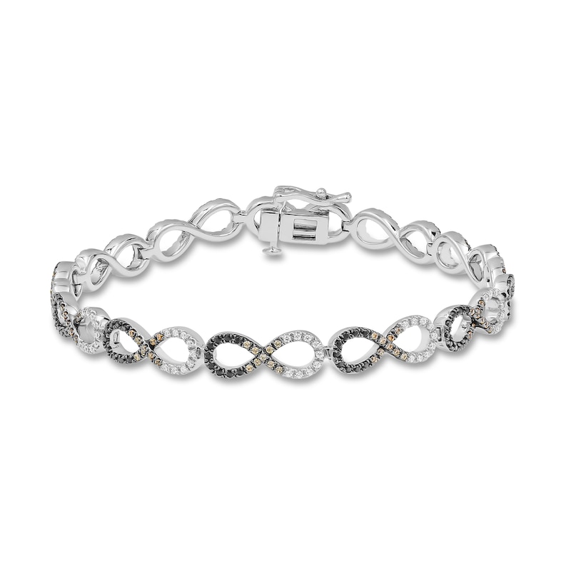 Black/Brown/White Diamond Infinity Bracelet 1-1/2 ct tw Silver Plated 7.25"