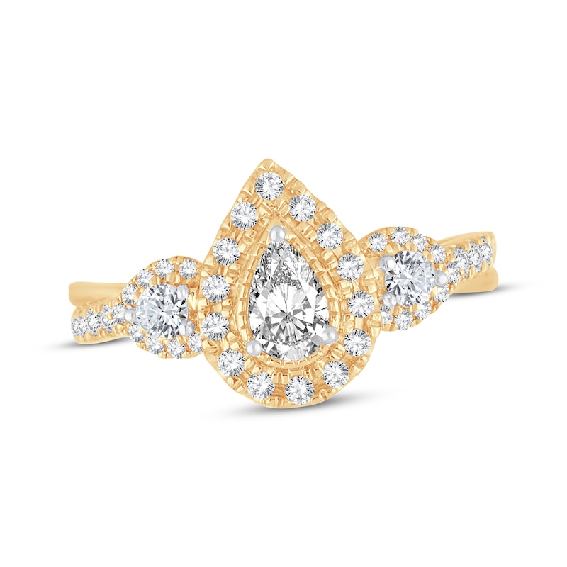 Diamond Engagement Ring 7/8 ct tw Pear & Round-Cut Yellow Gold Plated