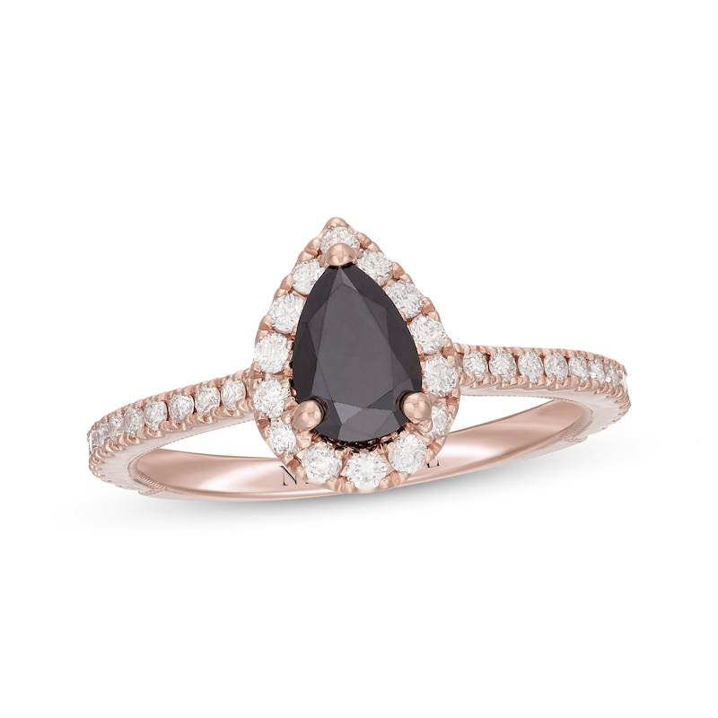 Neil Lane Black & White Diamond Engagement Ring 1-1/8 ct tw Oval & Round-cut Rose Gold Plated