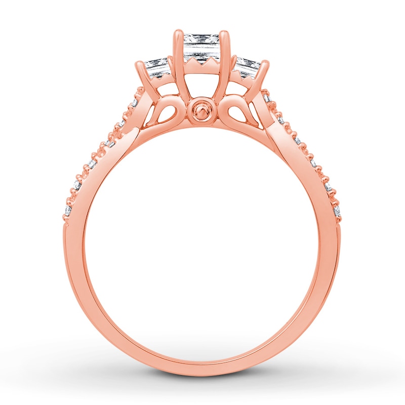 Diamond Engagement Ring 1/2 ct tw Princess/Round Rose Gold Plated