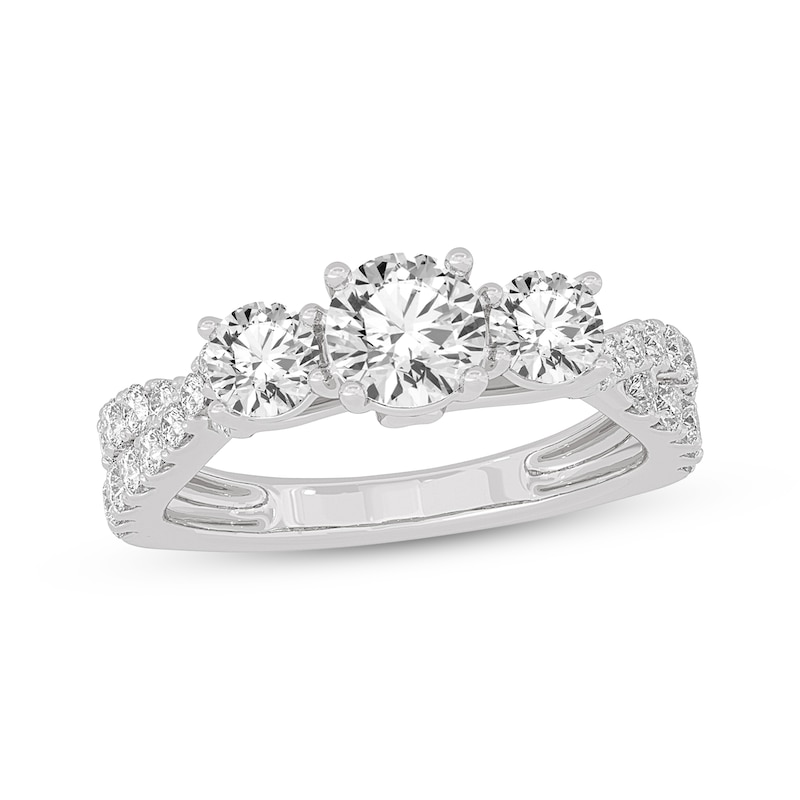 Round-Cut Three-Stone Diamond Engagement Ring 2 ct tw White Gold Plated