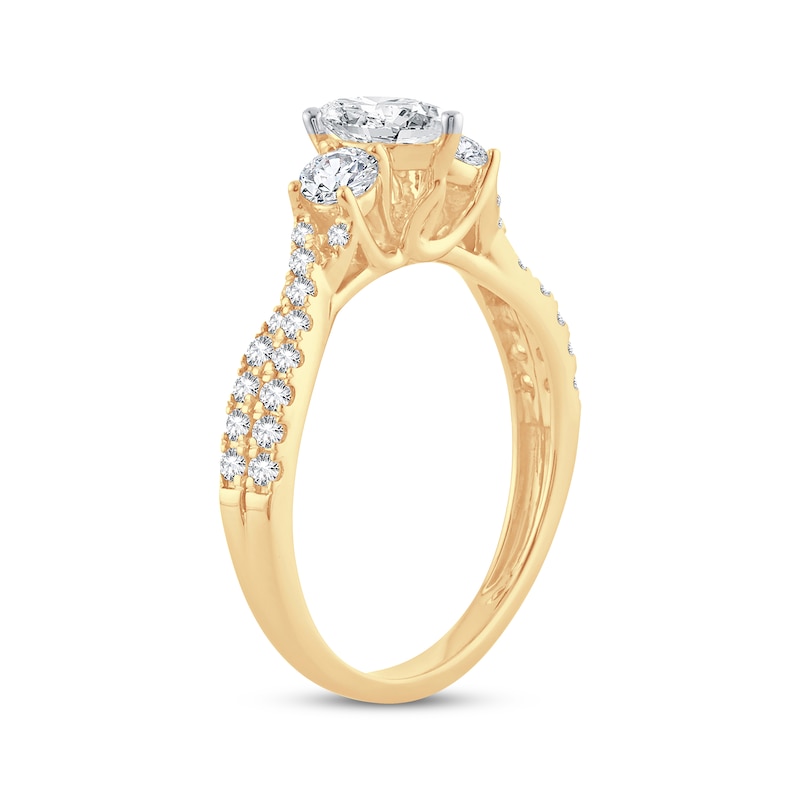 Diamond Engagement Ring Pear & Round 1 ct tw Yellow Gold Plated