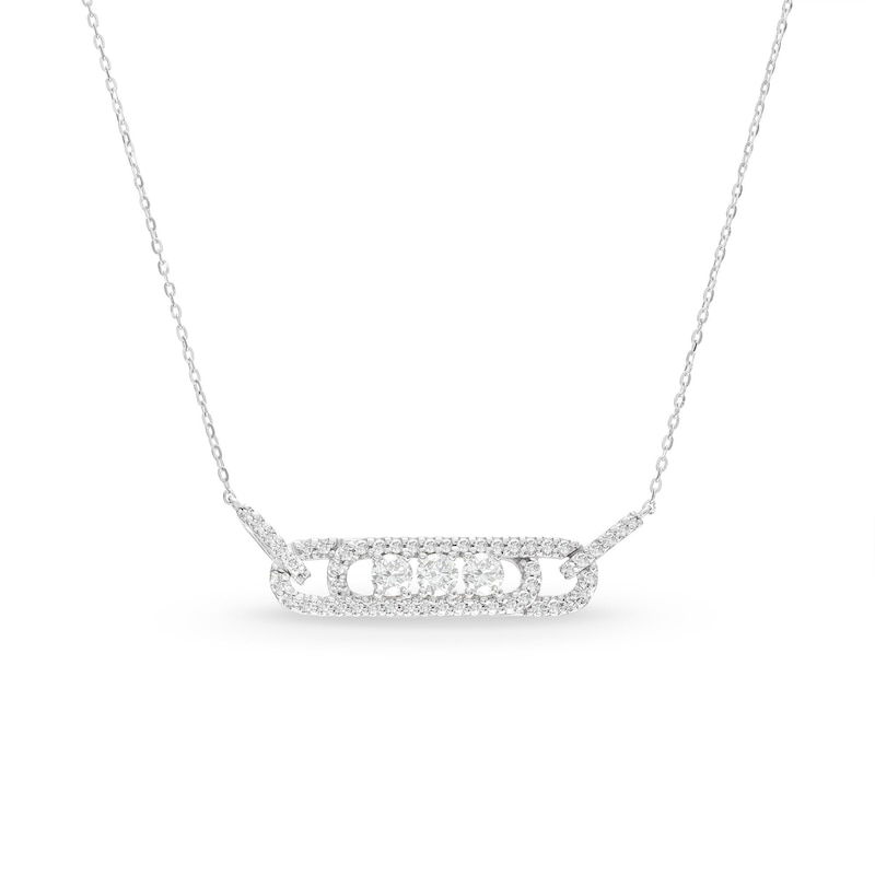 Diamond Three-Stone Necklace 3/4 ct tw Round-cut White Gold Plated 18"