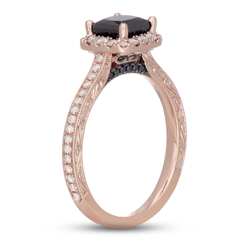 Neil Lane Black & White Diamond Engagement Ring 1-3/8 ct tw Princess & Round-cut Rose Gold Plated