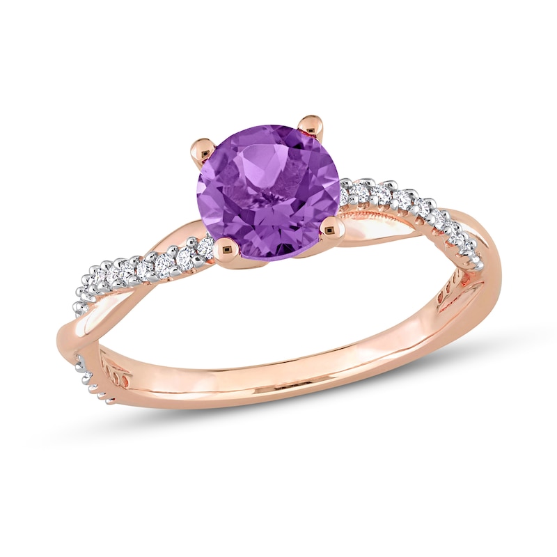 Round Amethyst Engagement Ring 1/6 ct tw Diamonds Rose Gold Plated