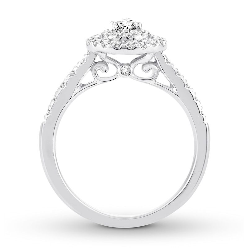 Diamond Engagement Ring 1/2 ct tw Pear & Round-cut White Gold Plated