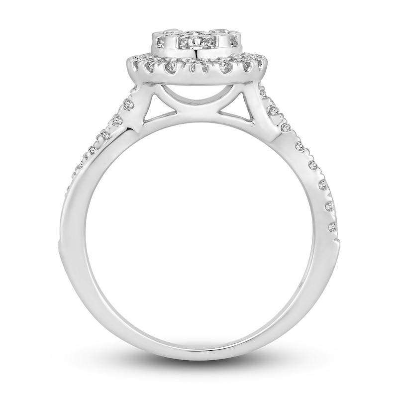 Multi-Diamond Engagement Ring 1 ct tw Round-cut White Gold Plated
