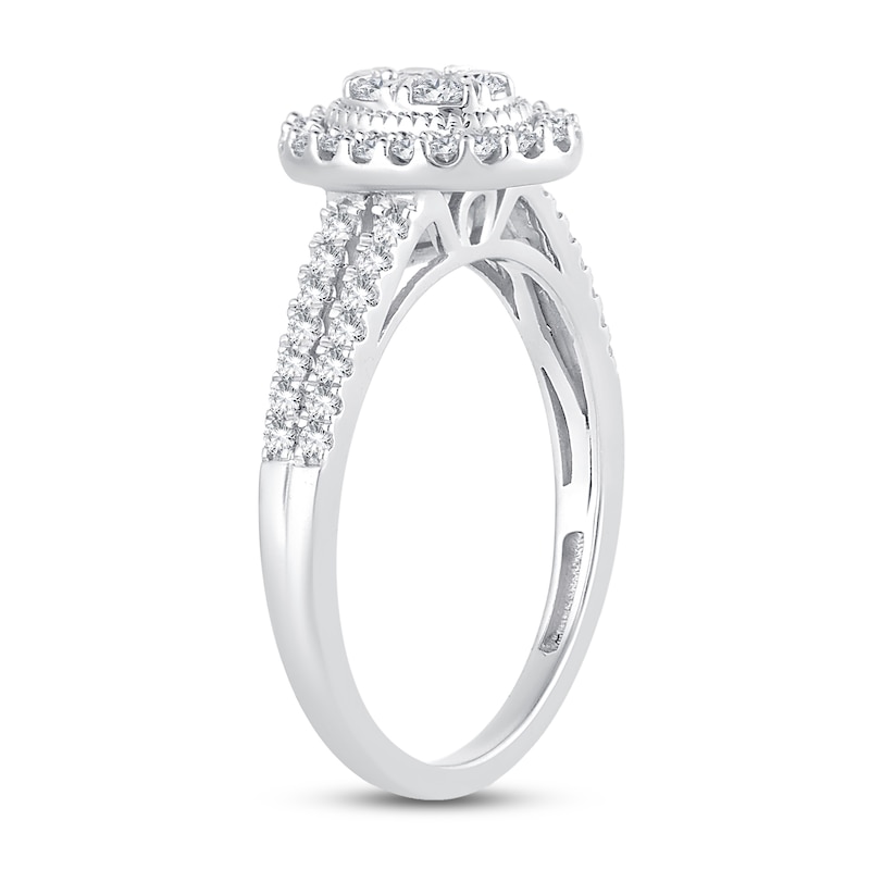 Multi-Diamond Engagement Ring 1/2 ct tw Round-cut White Gold Plated