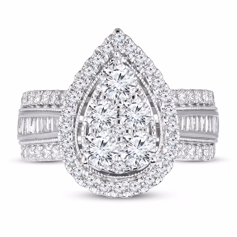 Now + Forever Pear-Shaped Diamond Engagement Ring 2 cts tw Round & Baguette 10K Whte Gold