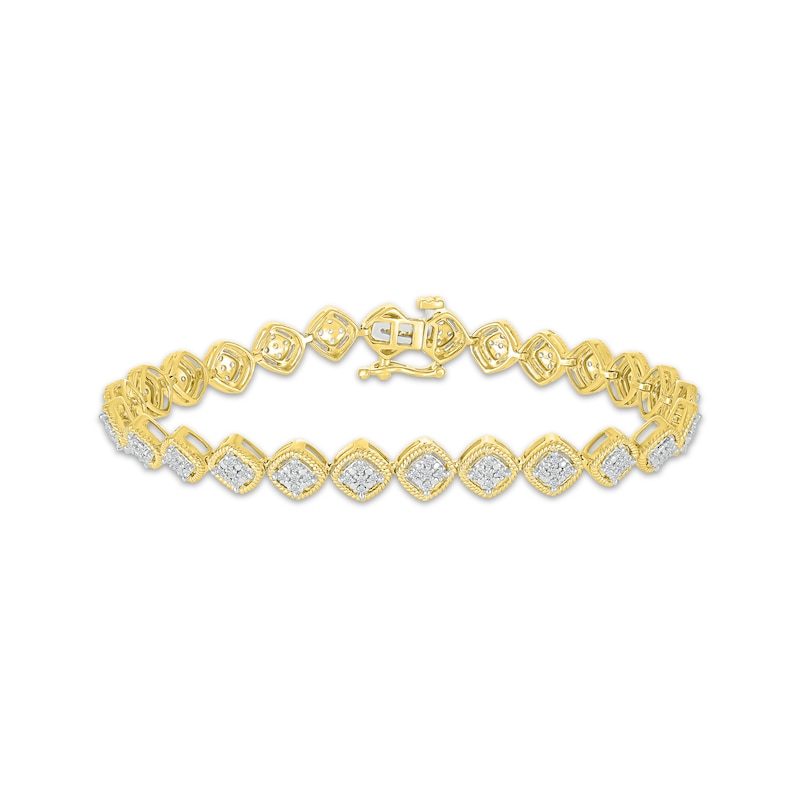 Multi-Diamond Cushion-Shaped Link Bracelet 1/2 ct tw Yellow Gold Plated 7.25"